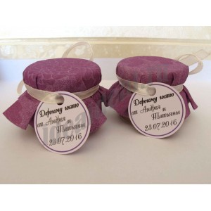 Подарки для гостей (мини баночки варенья/меда) "фиолетовый узор"